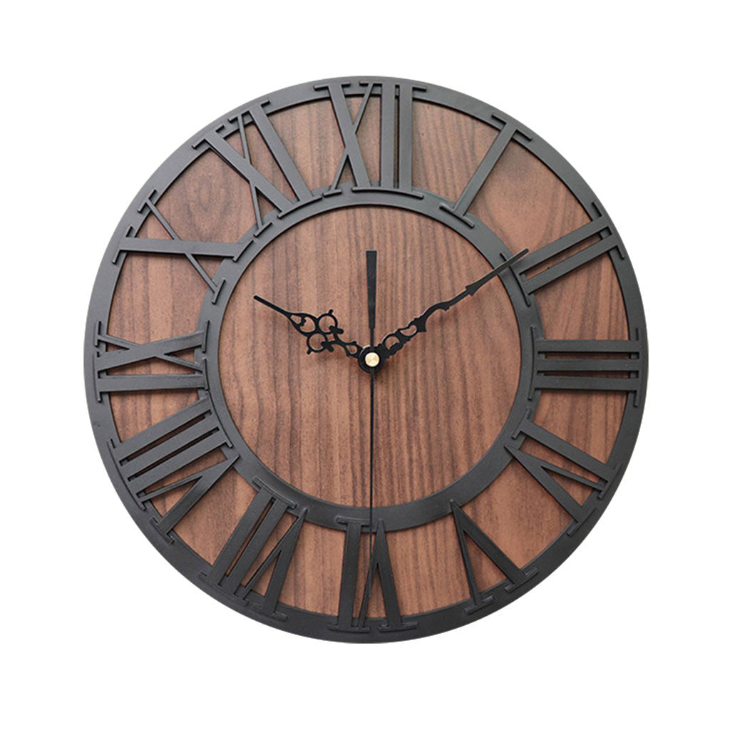 Horloge Murale en Bois Vintage à Chiffres Romains