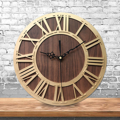 Horloge Murale en Bois Vintage à Chiffres Romains