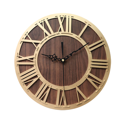 Horloge Murale en Bois Vintage à Chiffres Romains