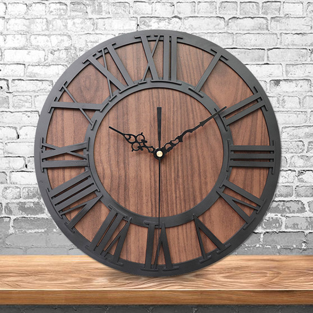 Horloge Murale en Bois Vintage à Chiffres Romains