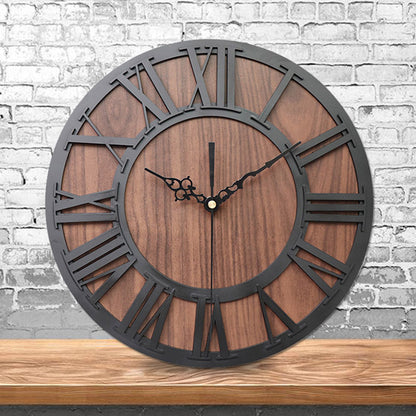 Horloge Murale en Bois Vintage à Chiffres Romains