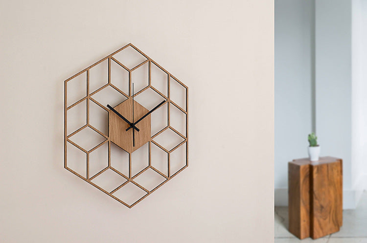 Horloge Murale en Bois Géométrique Moderne