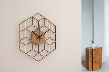 Horloge Murale en Bois Géométrique Moderne