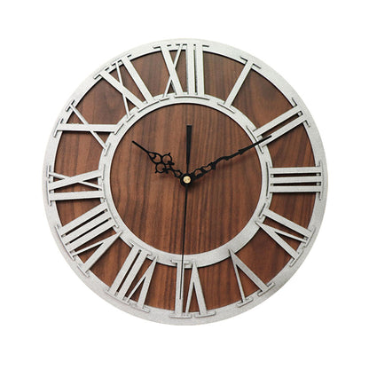 Horloge Murale en Bois Vintage à Chiffres Romains