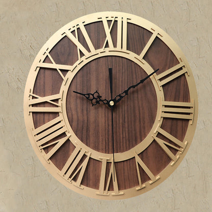 Horloge Murale en Bois Vintage à Chiffres Romains